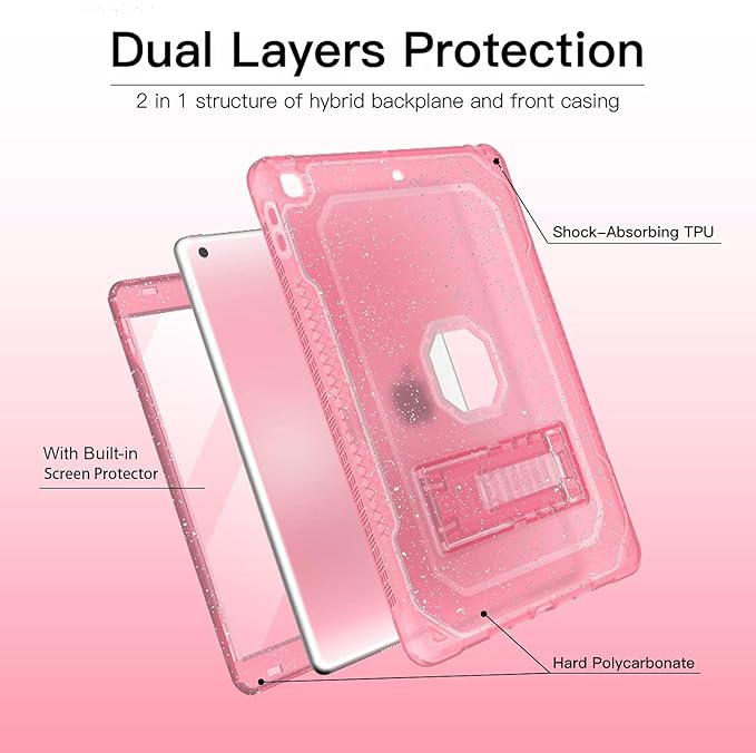 Case for iPad Air 2 Case for iPad 6th/5th Generation 2018/2017 for Apple iPad 9.7 inch with Screen Protector/StandClear Glitter Full-Body Coverage Slim Cover for Girls Women - Pink