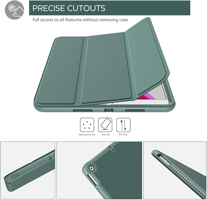 SURITCH for iPad 9th/8th/7th Generation iPad 10.2 Case [Built in Screen Protector] [Pencil Holder] Lightweight Leather Smart Cover and Magnetic Trifold Stand for iPad 2021/2020/2019-Midnight Green