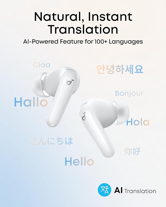 Soundcore P31i by Anker Real-Time Adaptive Noise Cancelling Hi-Res Sound Translation Earbuds 50H Playtime Wireless Earbuds Bluetooth Earphones Spatial Audio Fast Charging IP55 (White)