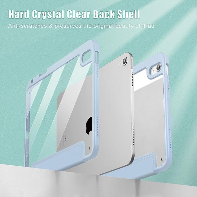 Tuiklol for iPad (A16 Chip) 11th Generation 11 inch 2025 / iPad 10th Generation 10.9 inch 2022 Case Buit in Pencil Holder with Clear Back Shell Cover Trifold Stand Auto Wake/Sleep Blue