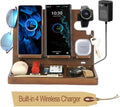Wireless Charging Station for Samsung 2 Phones Galaxy Watch 7/6/5/4/3/2 Galaxy Buds Wood Phone Docking Station for men Android Charging Station Nightstand Organizer Phone Holder for Desk Gifts for Men