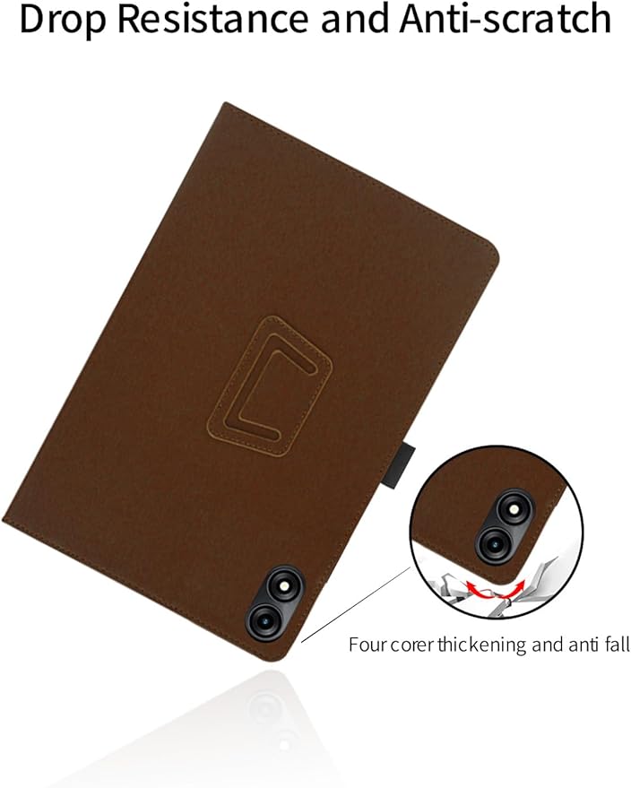 for TABWEE T60 Pro/VekfulPC T60 Pro 13.4 Inch Android Tablet CaseBOVUGAC Folding Stand Protective Cover with Pencil Holder and Wrist StrapFull Protection Premium PUScratch Resistant(Brown)