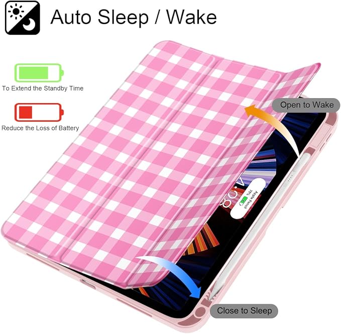 Case for iPad (A16) 11th Generation 11 Inch (2025) iPad 10th Generation 10.9 Inch (2022) Shockproof Cover with Clear Transparent Back Shell &amp Pencil Holder Pink Plaid
