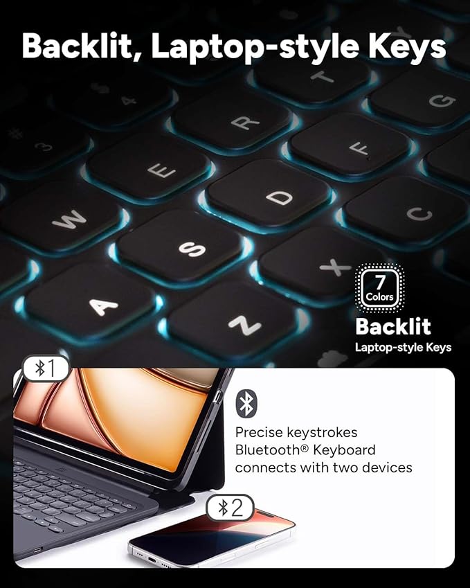 ZAGG Pro Keys 2 iPad Air 13 (M3)/ Air 13 (M2) Keyboard Case - Wireless Keyboard &amp Detachable Folio Case | Laptop-Style Backlit Keys Multi-Pairing Bluetooth 6.6 ft Drop Protection