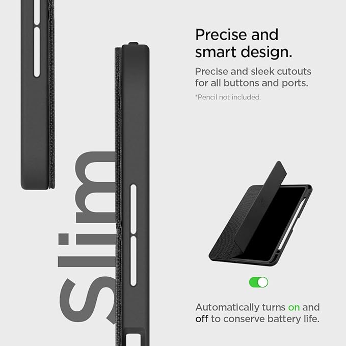 Spigen for iPad Pro 11 inch Case M5/M4 (2025-2024) Urban Fit Protective Premium Fabric Tri-Fold Kickstand Folio Cover with Pencil Holder Supports Auto Wake/Sleep Black
