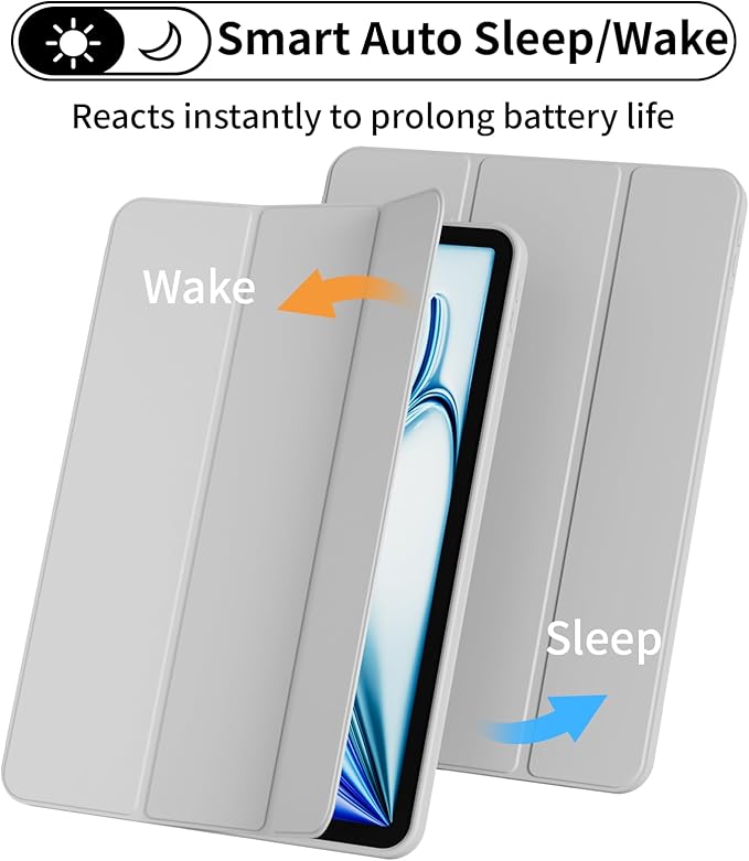 Case for iPad Air 11 Inch (M4/M3/M2 2026/2025/2024) for iPad Air 5th/4th Gen 10.9 Inch Without Pencil Holder Slim Folio Trifold Stand Cover with Soft TPU Back Auto Wake/Sleep Gray