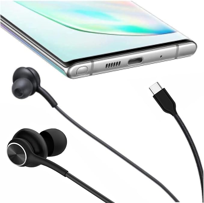 2026 Completely Upgraded Version Earbuds Stereo in-Ear Headphones 3-Year Warranty for Samsung Galaxy S25 S24 S23 S22 S21 S20 Note 10 10+ with Microphone and Volume Remote Type-C Connector-Black