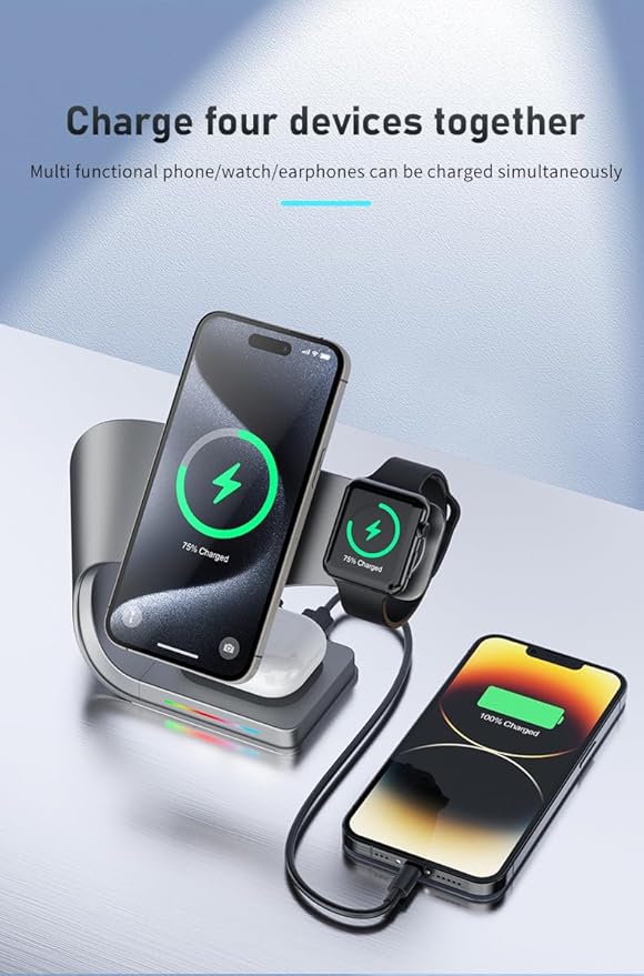 Qi2 Wireless Charger 3 in 1 Fast Charging Station for iPhone 15/14/13/12 Apple Watch AirPods 15W Magnetic Foldable Charging Dock Portable Wireless Charger Stand for Home Office Travel