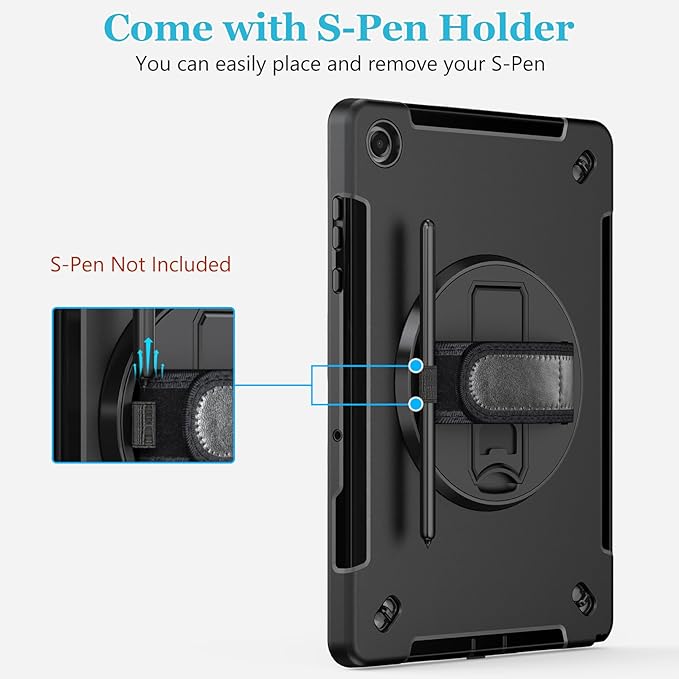 Case for Galaxy Tab A11 Plus 11 Inch: TPU Samsung Tablet A11+ Cover 2025 with 360° Rotating Stand- Screen Protector -Hand Strap - Shoulder Strap - Pencil Holder - Black