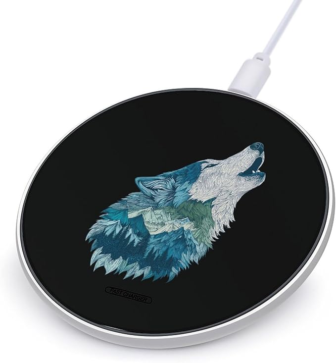 Howling Wild Wolf Fast Portable Charger 10W Funny Graphic Phone Charging Pad with USB Cable