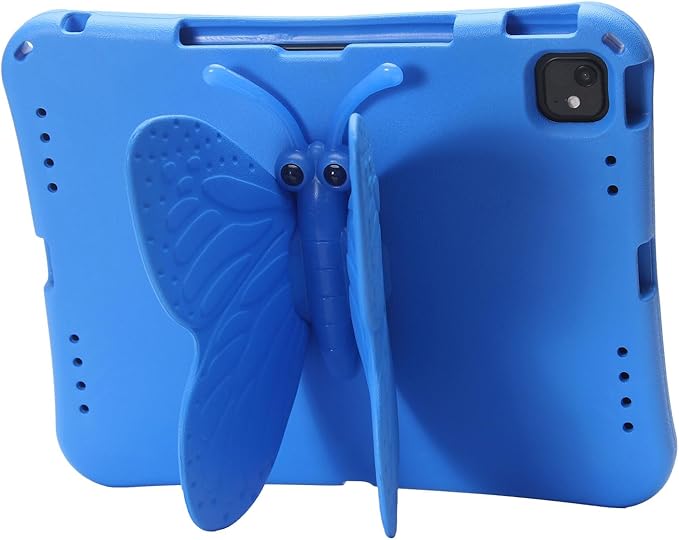 Butterfly Kids Case for iPad Air 13 Inch M3/M2 (2025/2024) iPad Pro 13 M5/M4 (2025/2024) iPad Pro 12.9 (2022/2021/2020/2018) 3D Cartoon EVA Foam Shockproof Stand Cover for Girls - Blue