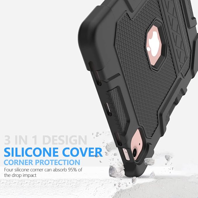 Puxicu Case for iPad Air (4th &amp 5th Generation) 10.9 Inch 2020/2022 Heavy Duty Rugged Protective Built-in Pencil Holder Cover for iPad Air5/Air4Black