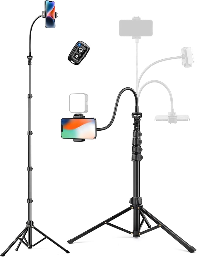 Phone Tripod Stand 84 Tall Flexible Cellphone Tripod for iPhone with Gooseneck Remote Portable Phone Stand for Recording Compatible with iPhone 14 13 12 pro Android Camera