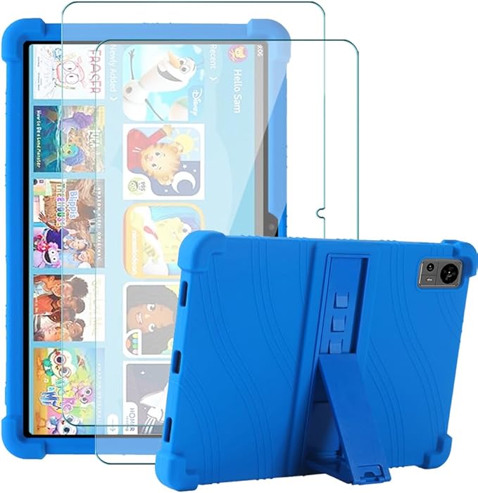 for TECLAST T60 2024 Tablet Case with Kickstand [Kids Friendly] Shockproof Silicone Case with Tempered Glass Screen Protector for TECLAST T60 Tablet Android 14 (Blue)