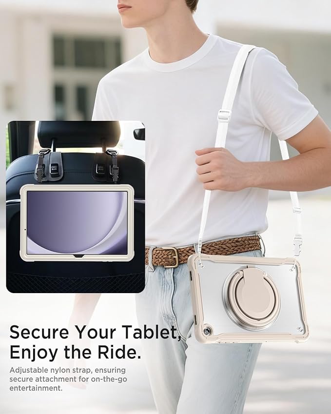 Miimall Case for Samsung Galaxy Tab A11 Plus 2025 11 Inch with 360 Rotating Stand Ring Bulit-in Shoulder Strap Shockproof Rugged Kids Friendly Shell Pen Holder Cover for Galaxy A11+ Tablet Khaki