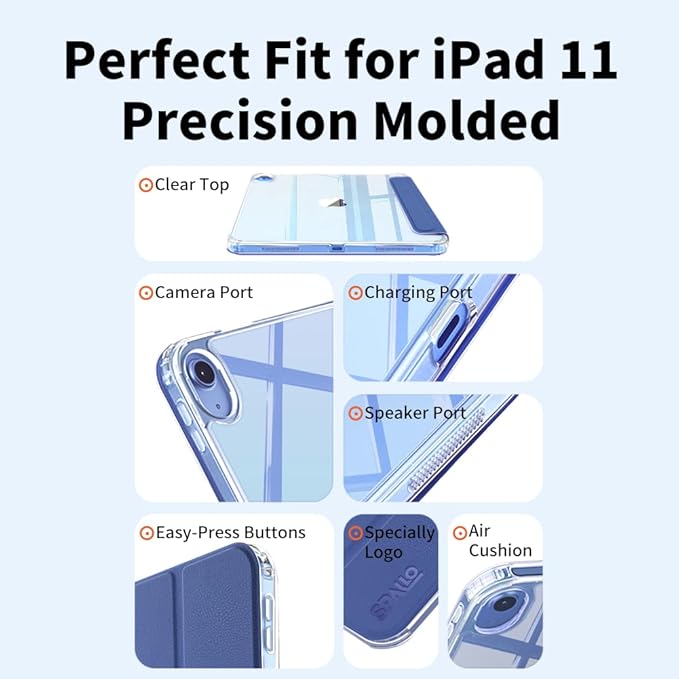 for iPad (A16) 11th/10th Generation Case(2025/2022) - Magnetic Detachable Portrait/Landscape Stand Cover with Hard Shell Back5 Standing AnglesAuto Wake/Sleep Slim &amp LightBlue