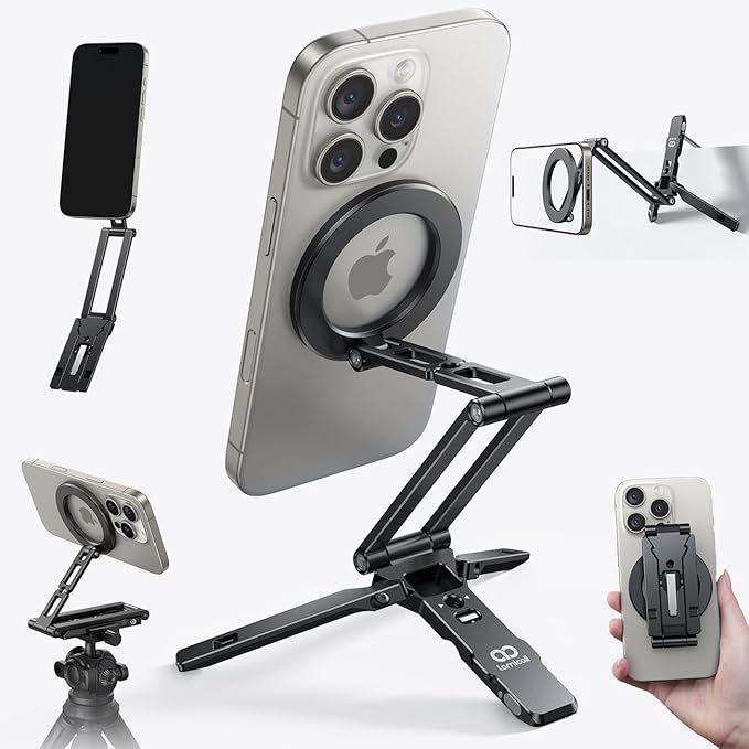 Lamicall for Magsafe Tripod Stand - [Ultra-Compact] Aluminium Magnetic Phone Tripod for iPhone 17/16 Pro Max Flexible Cell Phone Mount Gift with 1/4 Screw Arca &amp Hook Accessories Women Men Blac