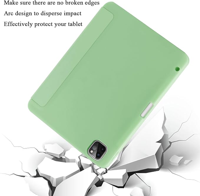 SIWENGDE Case for iPad Pro 12.9 Case 6th/5th/4th Generation (2022/2021/2020) with Pencil Holder [Apple Pencil Wireless Charging] Soft TPU Smart Trifold Stand Protective Cover (Light Green)