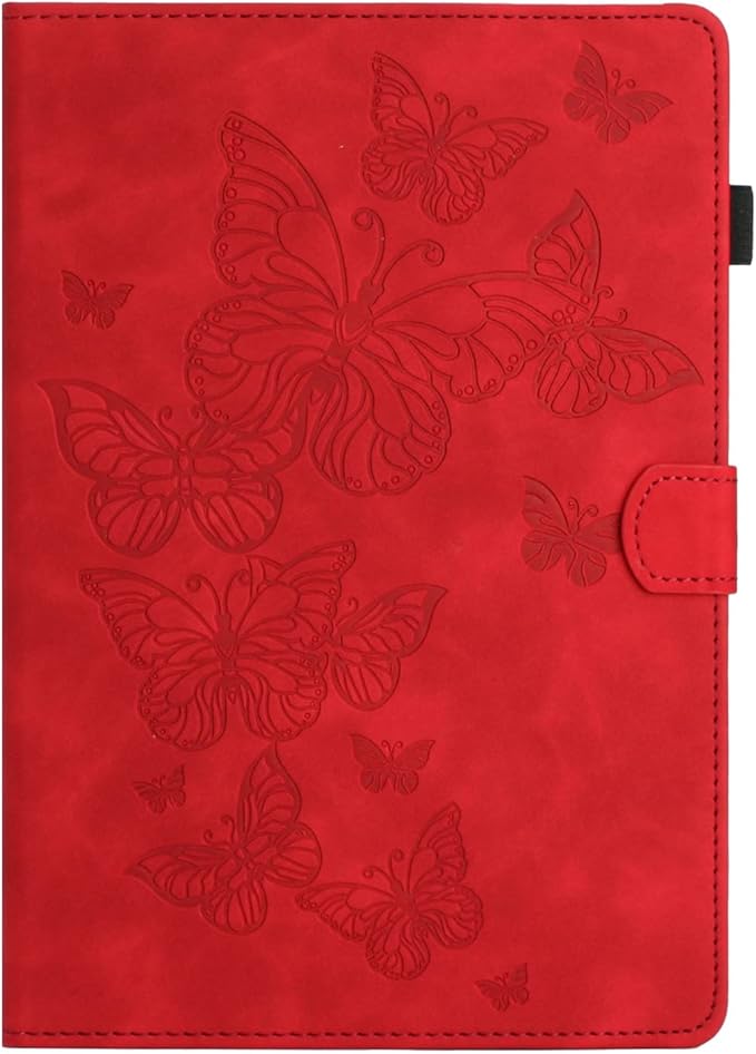 Case for Amazon Kindle Fire HD 8 &amp Fire HD 8 Plus (12th/10th Generation 2024/2022/2020) 8 with Stand/Pencil Holder [Auto Sleep/Wake]UUcovers Embossed Magneic Smart Folio Cover Red Butterfly