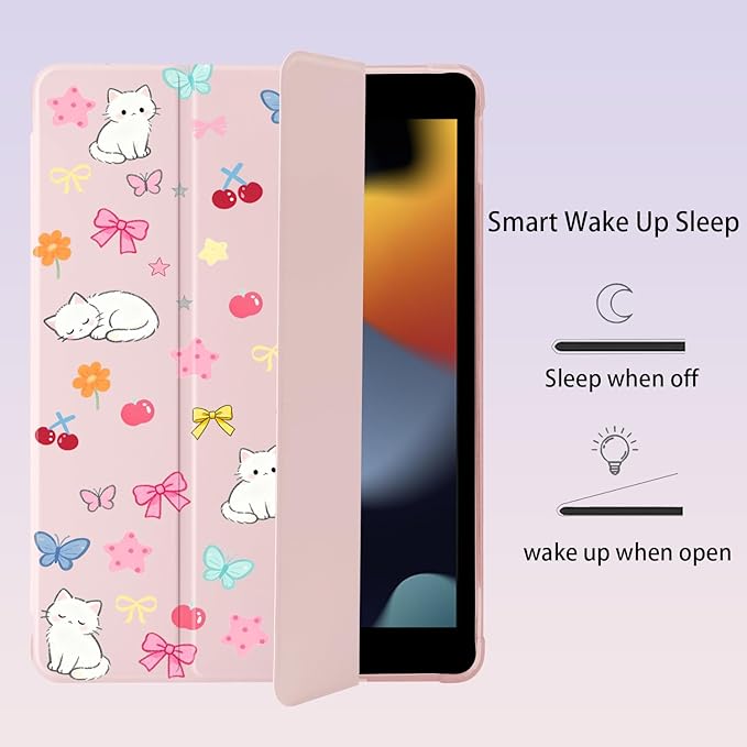 Cute Kawaii Kitten Bow Star for iPad (A16) 11th Generation Case 11 Inch 2025 for iPad 10th Gen Case 10.9 Inch 2022 with Pencil Holder Auto Sleep/Wake Pink Leather Soft TPU Back Cover