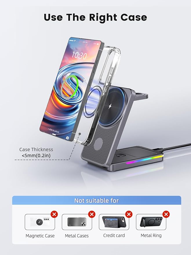 Wireless Charger for Samsung 3 in 1 Charging Station for Samsung - Magnetic Android Charging Station for Galaxy S26 Ultra/Z Fold/Flip &amp Buds4 Pro - Nightstand Organizer &amp Bedside Charger for