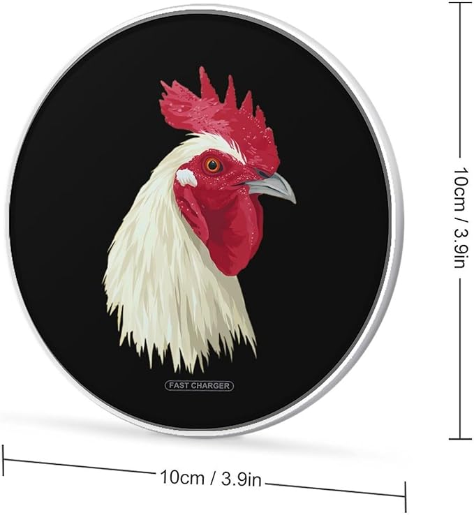 Roosters Head Fast Portable Charger 10W Funny Graphic Phone Charging Pad with USB Cable