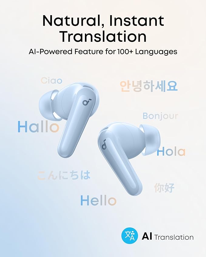 Soundcore P31i by Anker Real-Time Adaptive Noise Cancelling Hi-Res Sound Translation Earbuds 50H Playtime Wireless Earbuds Bluetooth Earphones Spatial Audio Fast Charging IP55 (Light Blue)