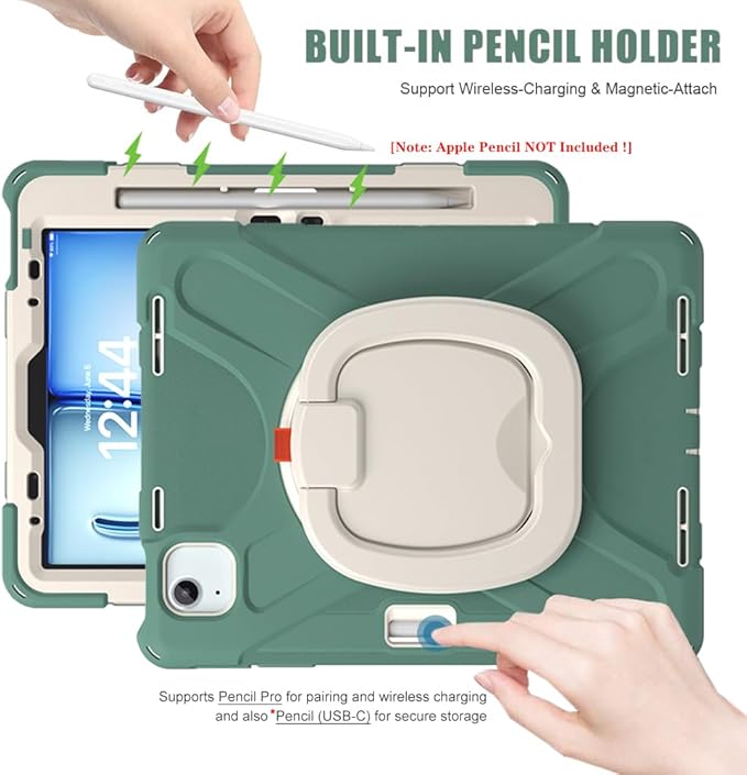 SCSVPN Case for iPad Air 11 Inch M4 2026/M3 2025/M2 2024 iPad Air 10.9'' 5th/4th Gen 2022 2020 iPad Pro 11 4th/3rd/2nd/1st Gen Protective Case with Pen Holder Stand Shoulder Strap Emerald Green