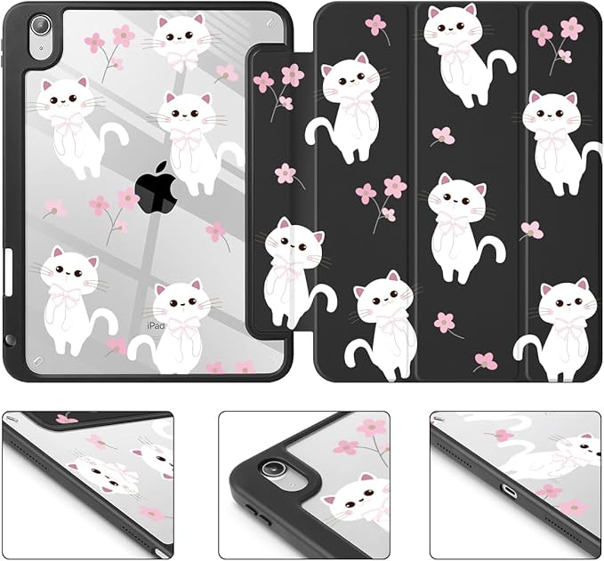 Tuiklol Case for iPad 11 inch (A16 Chip) 2025 Gen 11th / iPad 10.9 inch 2022 10th Gen Buit in Pencil Holder with Shockproof Cover Clear Transparent Back Shell Auto Wake/SleepCat-Black