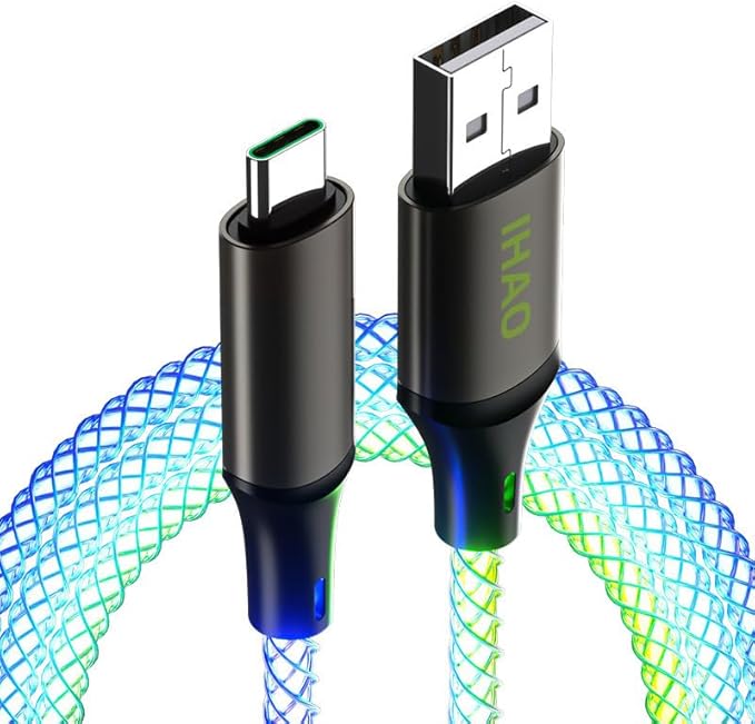 Colorful RGB Current Flowing USB A to Type C