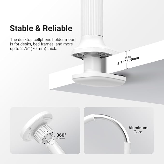 NEEWER Basics Magnetic Phone Stand for Desk 360° Overhead Table Cellphone Holder Clamp Mount with Flexible Arm Compatible with MagSafe iPhone Android Samsung for Bed Video Recording PA151 White