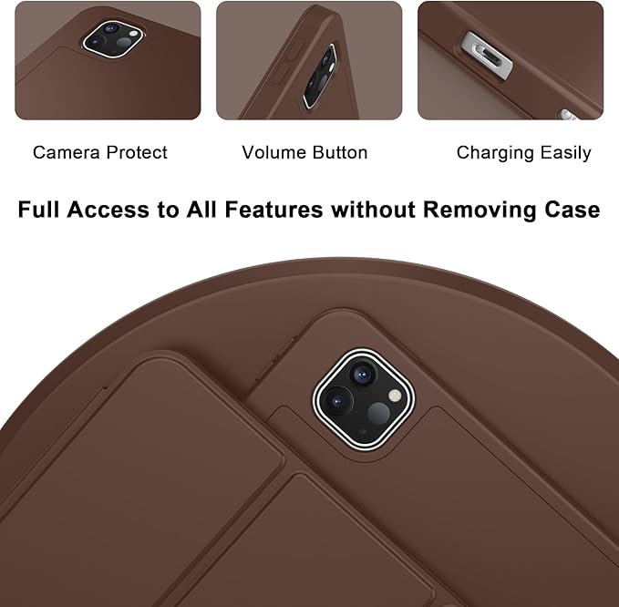 ZryXal New iPad Pro 13 Inch Case (M5) 2025 / (M4) 2024 with Pencil Holder Smart iPad Case [Support Pencil Pro and Pencil (USB-C)] Support Touch ID and Auto Wake/Sleep (New Chocolate)