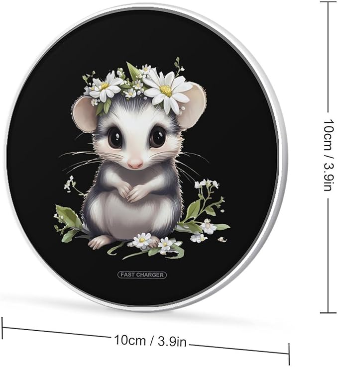 Cute Possum Opossum Flower Wireless Charger Anti-Slip Wireless Charging Pad Slim Charger Mat for Men Women