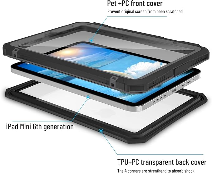 for iPad mini 6 Case/iPad mini 7 (A17 Pro) Case Waterproof Case for iPad mini 7th Generation 2024/iPad Mini 6th Generation 2021 8.3-inch Full Body Protective with Pencil Holder