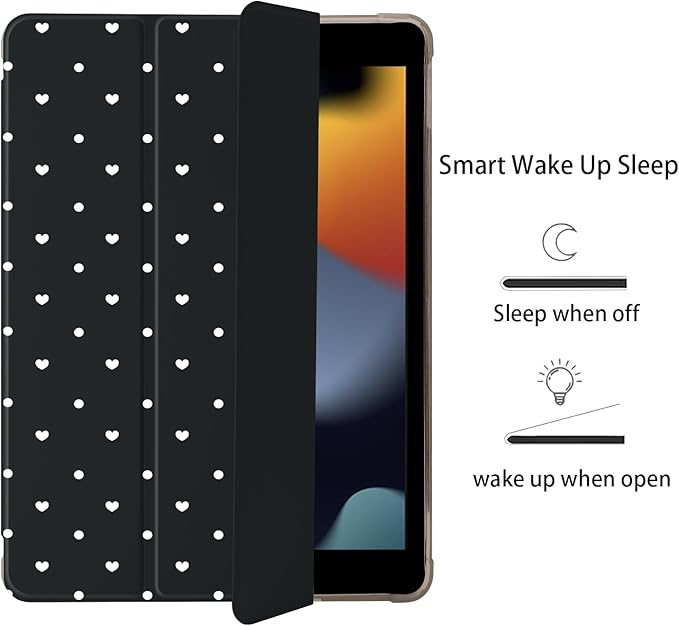 Cute Polka Dot Heart for iPad Pro 11 Inch Case (M5/M4) 2025/2024 with Pencil Holder Auto Sleep/Wake Black Leather Soft TPU Back Cover