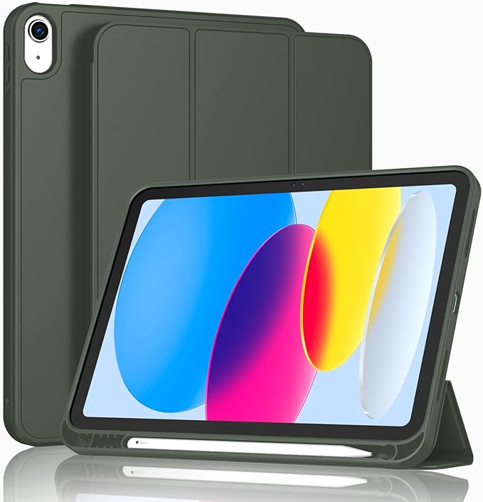 Case for iPad (A16) 11 Inch 2025/iPad 10th Generation 10.9 Inch 2022 Slim Trifold Stand Protective Cover with Pencil Holder and Soft TPU BackSupport Auto Sleep/Wake (Dark Green)