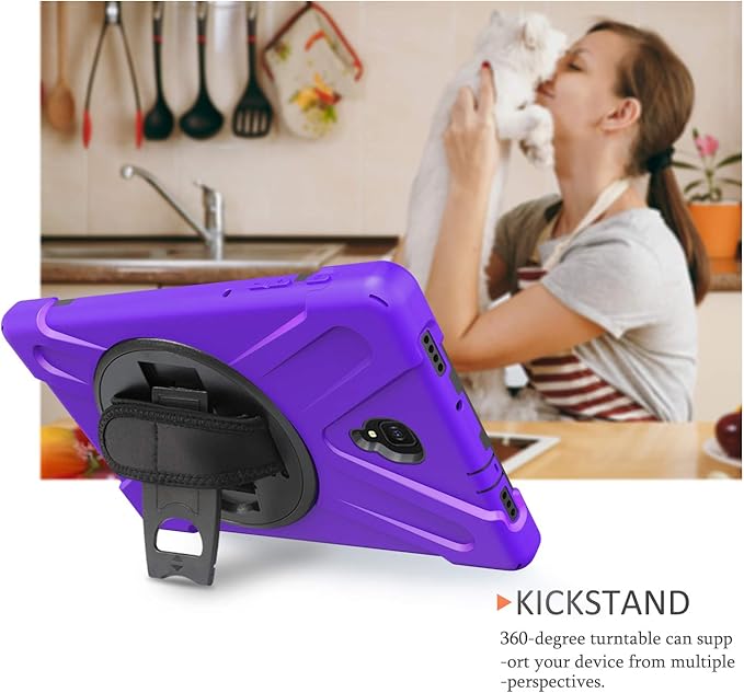 Rugged Case for Samsung Galaxy Tab A 10.5 2018 (SM-T590/T595/T597) Portable Hybrid Shock-Proof Cover with 360° Rotatable Hook&ampLoop HandleShoulder Strap (Purple)