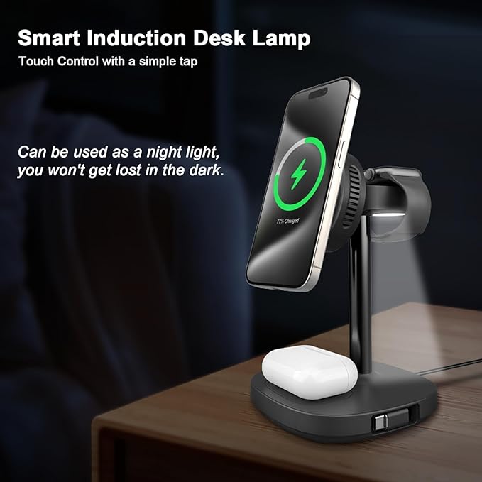 5 in 1 Qi2 Magnetic Wireless Charger Stand 15W Fast Wireless Charging Station with Cooling Fan for iPhone 17/16/15/14/13/12 AirPods Apple Watch - 65W Adapter &amp Retractable USB-C Cable Included