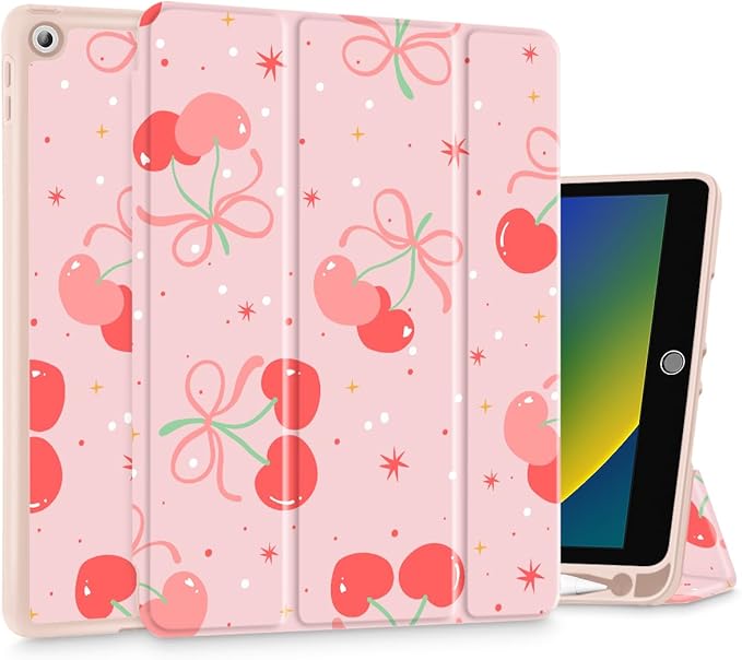 Tuiklol Case for iPad 10.2 Inch 2021 2020 2018 Release 9th / 8th / 7th Generation Built-in Pencil Holder TPU Protective Stand Back Cover Trifold Stand-Auto Wake/Sleep Etro Cherry