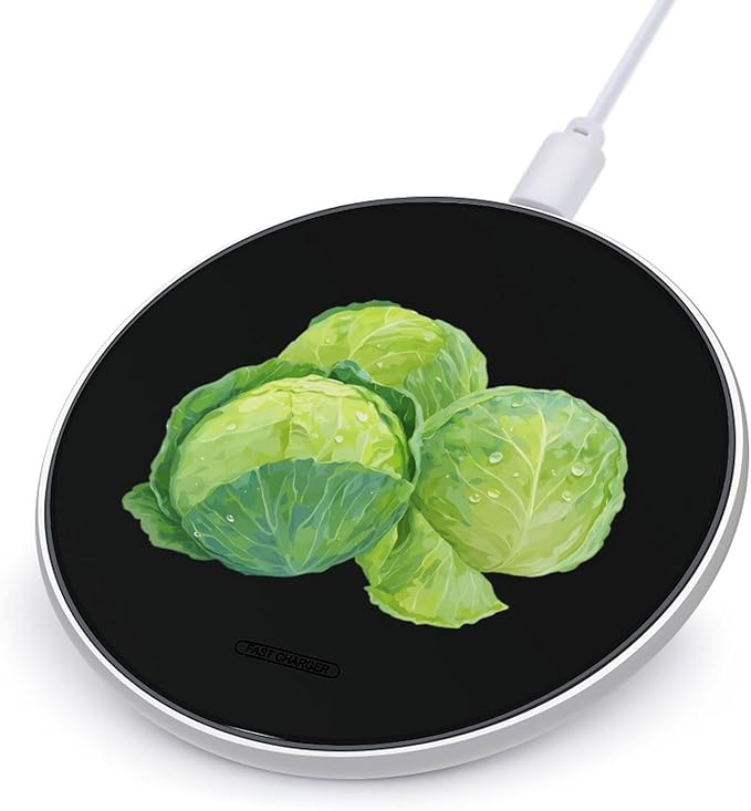 Green Cabbages Fast Portable Charger 10W Funny Graphic Phone Charging Pad with USB Cable