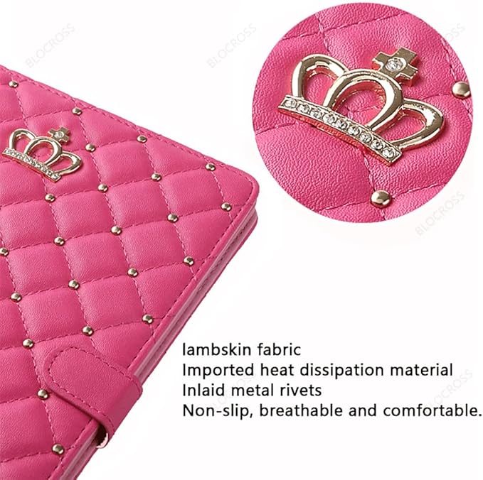 Cute Crown Case for iPad Air 3 10.5'' 2019/ iPad Pro 10.5'' 2017Pu Leather Rhinestones Elegant Smart Auto Sleep/Wake Stand Shockproof for Apple iPad 10.5'' Air 3/ iPad Pro 2017(Rose Red)