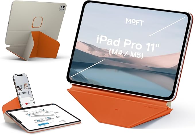 MOFT Dynamic Folio Tablet Stand for Desk Compatible with iPad Pro 11- inch (M5 2025 / M4 2024) Slim Magnetic Tablet Holder Case with 20+ Viewing Angles Beach White x Terracotta