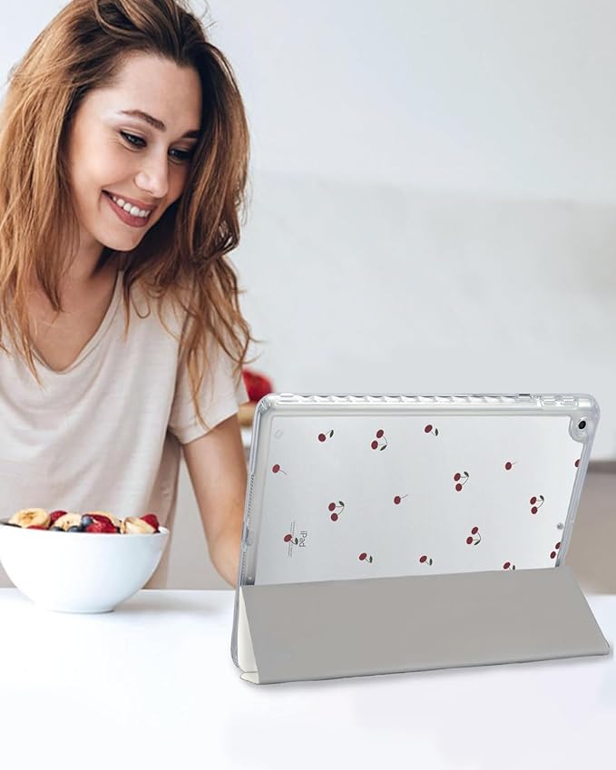 Fycyko Trifold Stand Case for iPad 10.2 InchiPad 9th/8th/7th Generation 2021/2020/2019 Aesthetic Small Cherry Patterm with Pencil Holder Shockproof Protective CoverSmall Cherry