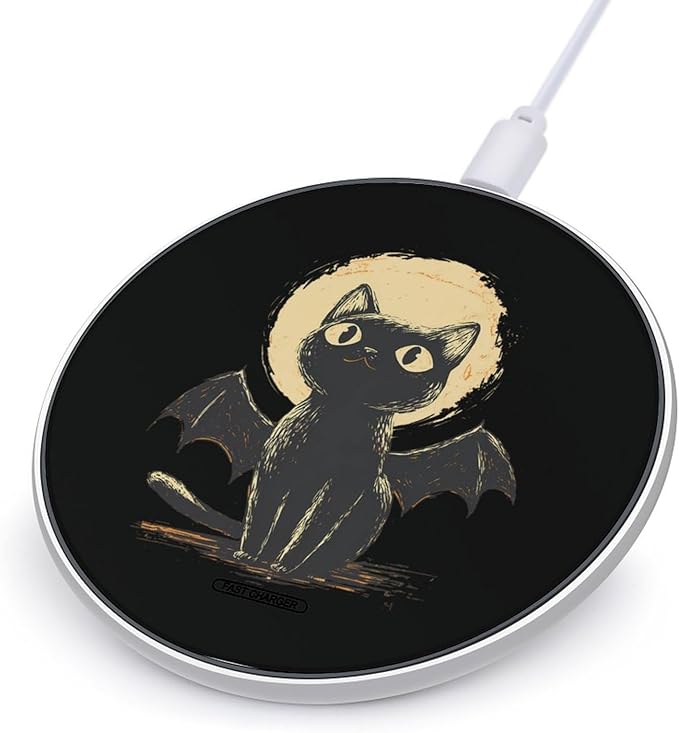 Bat Cat Fast Portable Charger 10W Funny Graphic Phone Charging Pad with USB Cable