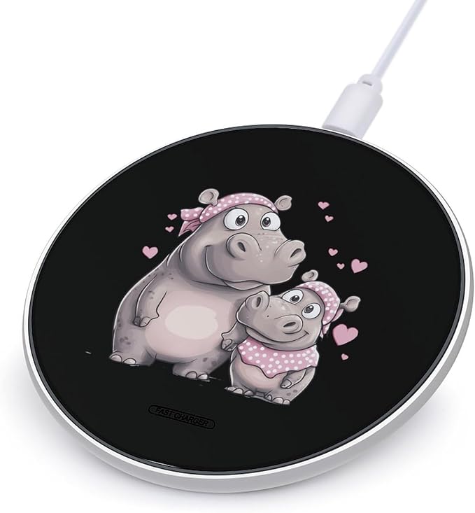 Hippos Family Hippopotamuses Wireless Charger Anti-Slip Wireless Charging Pad Slim Charger Mat for Men Women