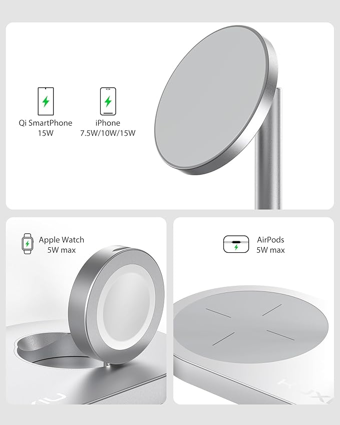 KU XIU X23 PRO 3 in 1 Charging Station 15W Fast Charging Magnetic Wireless Charger Compatible with iPhone 16/15/14/13/12 Series for Watch for AirPods 3/2/Pro &amp Multiple Qi Devices