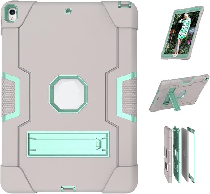 Jaorty 3 in 1 Hybrid Case for iPad Air 3 10.5 &amp iPad Pro 10.5 - Heavy Duty Rugged Stand Shockproof Anti-Slip Anti-Scratch Gray/Green