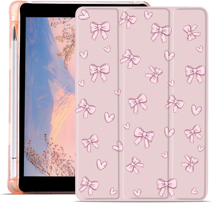 JOYLAND Cute Pink Bowknot Case for iPad mini 4/iPad mini 5 7.9 Inch with Pencil Holder Aesthetic Bow Pink Girly Cover Auto Wake/Sleep Foldable Shockproof Case