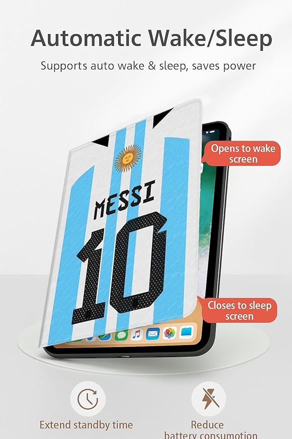 ZERMU Case for iPad (A16) 11th/10th Generation 11''/10.9''(2025/2022) Mess%i #10 Argentina Soccer Shockproof Magnetic Cover [Auto Sleep/Wake] with Pencil Holder Multi-Angle Stand Touch ID Support