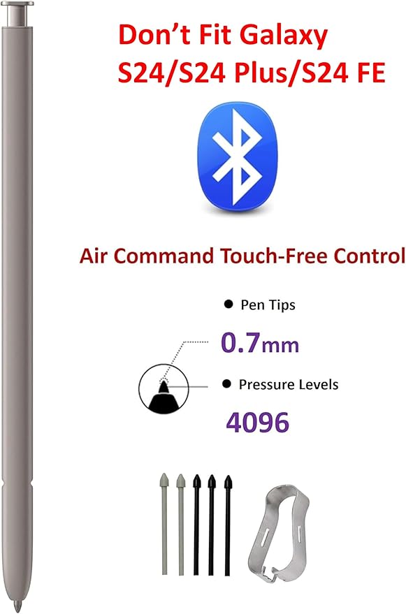 Galaxy S24 Ultra S Pen [WithBluetooth |4096 Pressure Sensor ] Replacement for Samsung Galaxy S24 Ultra 5G All Versions Touch S Pen S24 Ultra Stylus Pen with 5xTips/Nibs (Violet)